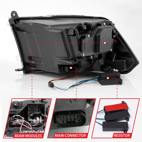 ANZO 2009-2018 Dodge Ram 1500 Led Projector Plank Style Switchback H.L Halo Black Amber (OE Style) 111464