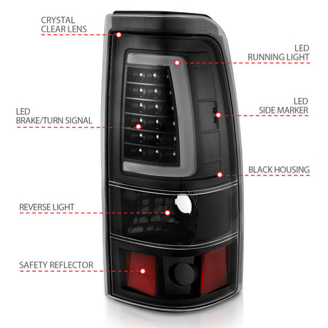 ANZO 2003-2006 Chevy Silverado 1500 LED Taillights Plank Style Black w/Clear Lens 311333