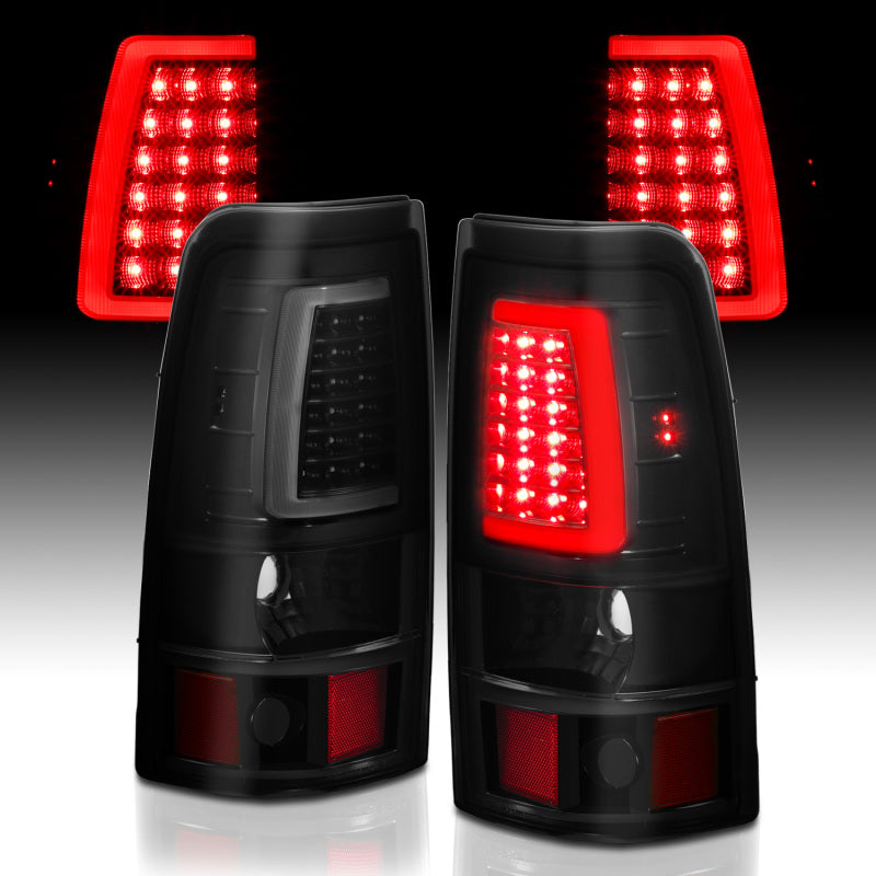 ANZO 1999-2002 Chevy Silverado 1500 LED Taillights Plank Style Black w/Smoke Lens 311331