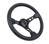 NRG Reinforced Steering Wheel (350mm / 3in. Deep) Blk Leather w/Blk Spoke & Circle Cutouts RST-006BK