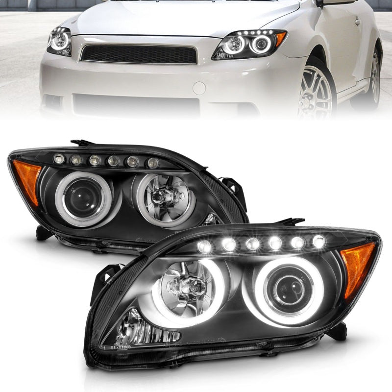 ANZO 2005-2010 Scion Tc Projector Headlights w/ Halo Black (CCFL) 121119