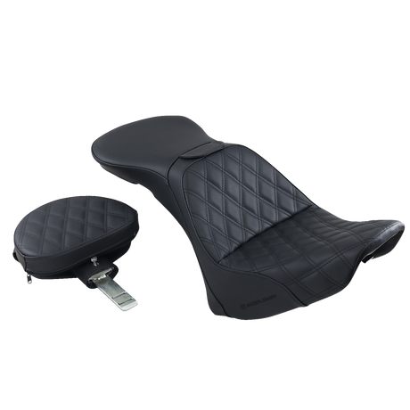 SADDLEMEN Explorer Seat - With Backrest - Lattice Stitched - Black - FLSTN 806-15-030LS
