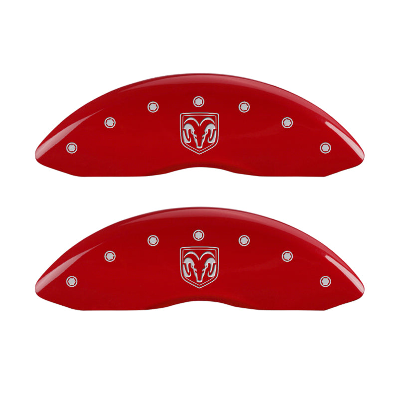 MGP 4 Caliper Covers Engraved Front RAM Engraved Rear RAMHEAD Red finish silver ch 55001SRMHRD