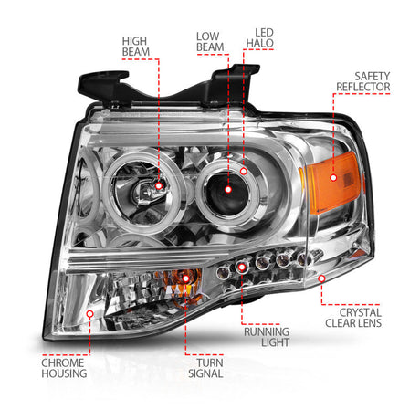 ANZO 2007-2014 Ford Expedition Projector Headlights Chrome 111114