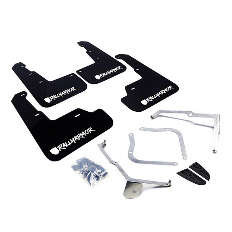 Rally Armor 15-21 Subaru WRX &amp; STI Black Mud Flap White Altered Font Logo MF32-UR-BLK/WH-X