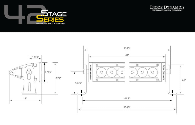 Diode Dynamics 42 In LED Light Bar Single Row Straight - Amber Combo Each Stage Series DD5056