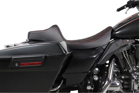 DRAG SPECIALTIES Extended Reach Predator III Seat - Double Diamond - Black w/ Red Thread NOT A 2-UP SEAT 8011371