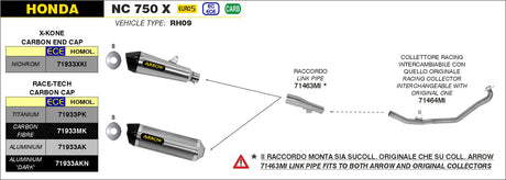 Arrow Honda Nc 750x 21 -22 Homologated Aluminum Race Tech Silencer With Carbon Endcap 71933ak
