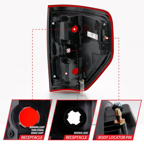 ANZO 2009-2014 Ford F-150 Euro Taillight Red/Clear (W/O Bulb) 311299