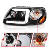 ANZO 1997-2003 Ford F-150 Projector Headlights w/ Light Bar Black Housing 111503