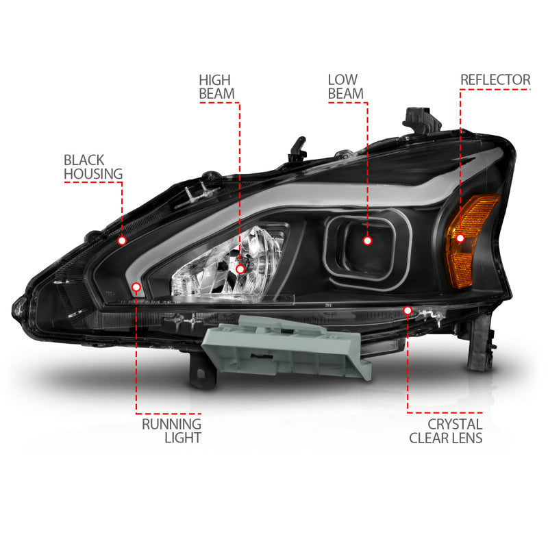 ANZO 13-15 Nissan Altima (w/o Factory HID Bulbs) Projector Headlights - w/ Light Bar Black Housing 121569