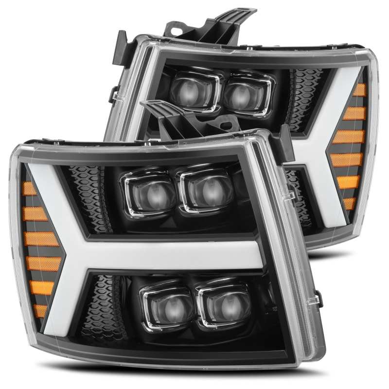 AlphaRex 07-13 Chevy 1500HD(NewBody) NOVA LED Proj Headlight Plank Sty Glos Blk w/Activ Lite/Seq Sig 880208