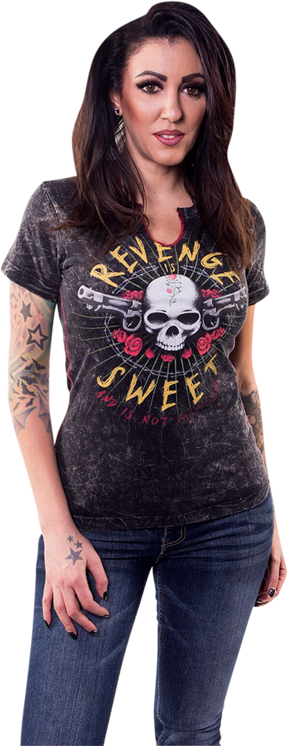 LETHAL THREAT Women's Revenge is Sweet T-Shirt - Black - Small LA20704S