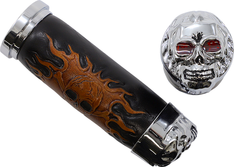 DRAG SPECIALTIES Grips - Skull Grips - Red Eyes - Chrome 17-0505CDTS
