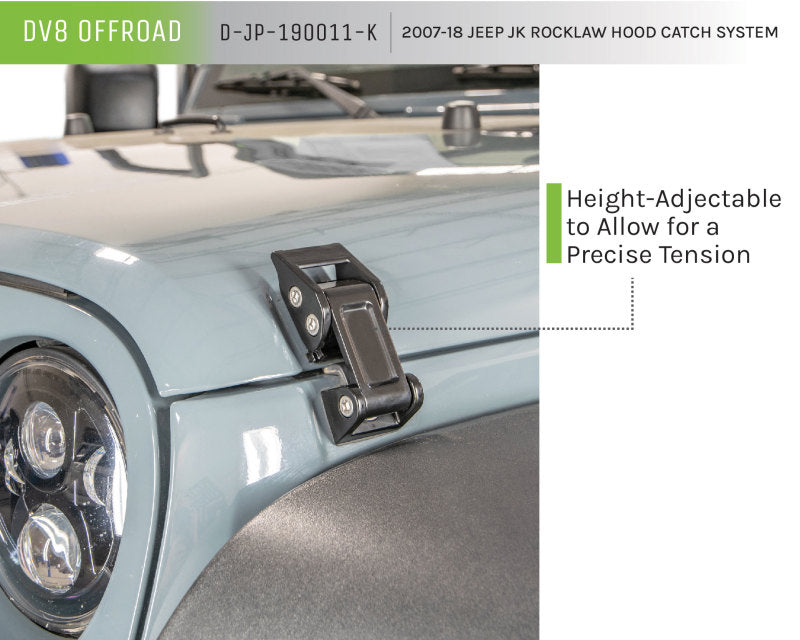 DV8 Offroad 2007-2018 Jeep Rocklaw Hood Catch System D-JP-190011-K