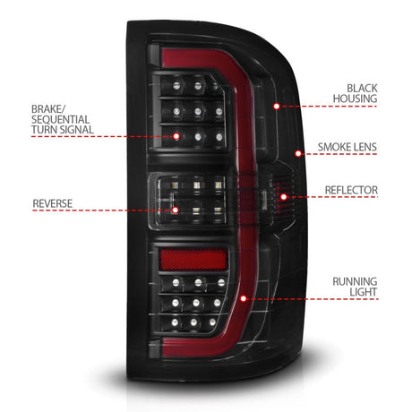 ANZO 14-18 GMC Sierra 1500 Full LED Taillights Black Housing Smoke Lens (w/C Light Bars) 311465