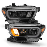 ANZO 2016-2017 Toyota Tacoma Projector Headlights w/ Plank Style Design Black/Amber w/ DRL 111379