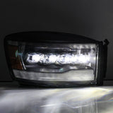 AlphaRex 06-08 Dodge Ram 1500HD NOVA LED ProjHeadlights Plank Style Blk w/Seq Signal/DRL/Amber LED 880536