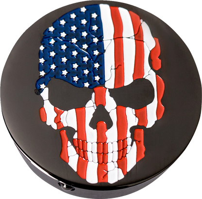 FIGURATI DESIGNS Swing Arm Covers - Red/White/Blue Flag Skull - Custom - Black FD25-AFSKULL-BK