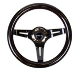 NRG Classic Wood Grain Steering Wheel (310mm) Black w/Black Chrome 3-Spoke Center ST-310BK-BK