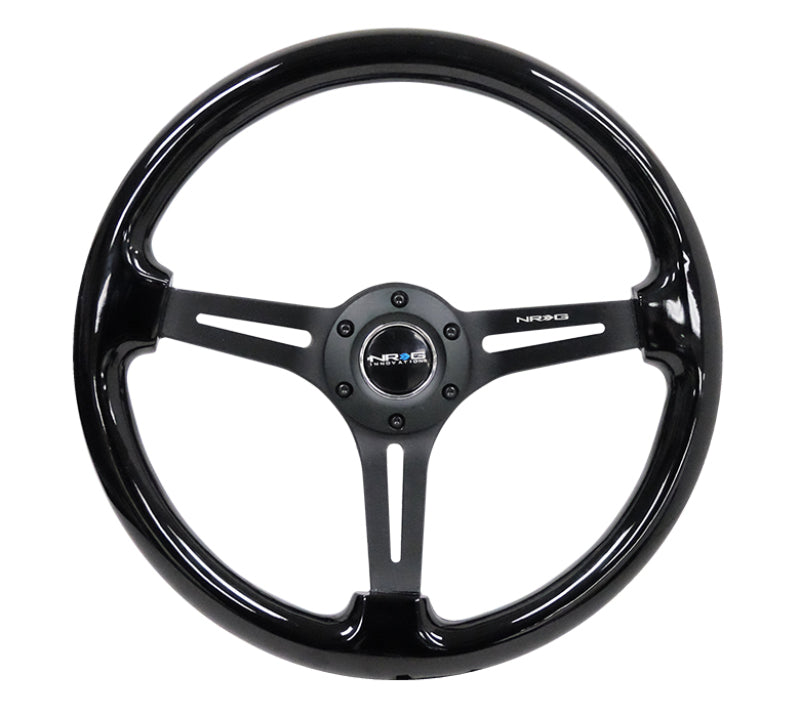 NRG Reinforced Steering Wheel (350mm / 3in. Deep) Blk Wood w/Blk Matte Spoke/Black Center Mark RST-018BK-BK