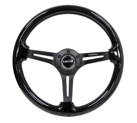 NRG Reinforced Steering Wheel (350mm / 3in. Deep) Blk Wood w/Blk Matte Spoke/Black Center Mark RST-018BK-BK