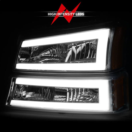 ANZO 2003-2006 Chevrolet Silverado 1500 Crystal Headlights w/ Light Bar Chrome Housing 111502