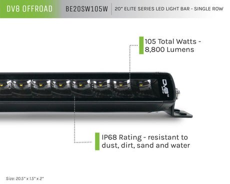 DV8 Offroad 20in Elite Series Light Bar 105W LED - Single Row BE20SW105W