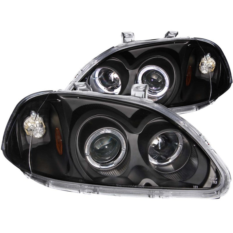 ANZO 1996-1998 Honda Civic Projector Headlights w/ Halo Black 121068