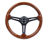 NRG Reinforced Steering Wheel (350mm / 3in. Deep) Brown Wood w/Blk Matte Spoke/Black Center Mark RST-018BR-BK