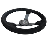 NRG Reinforced Steering Wheel (350mm / 3in. Deep) Blk Suede/Blk Bball Stitch w/5mm Matte Black Spoke RST-036MB-S-BK