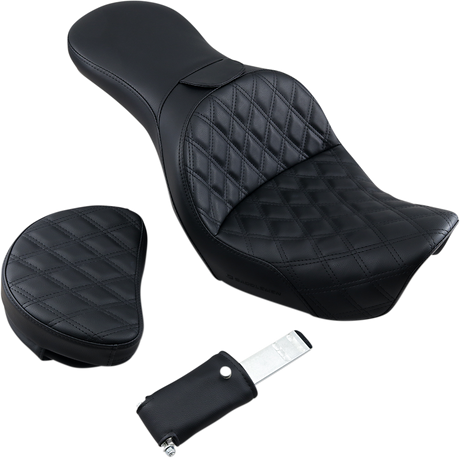 SADDLEMEN Explorer Seat - With Backrest - Lattice Stitched - Black - FXD 806-04-030LS