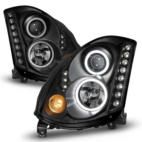 ANZO 2003-2007 Infiniti G35 Projector Headlights w/ Halo Black (CCFL) (HID Compatible) 121363