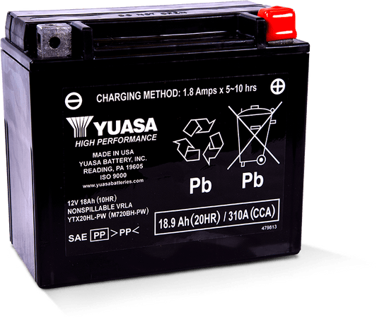 Yuasa YTX20HL-PW Maintenance Free AGM 12 Volt Battery