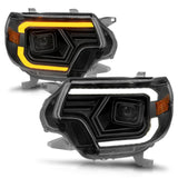 ANZO 12-15 Toyota Tacoma Projector Headlights - w/ Light Bar Switchback Black Housing 111556