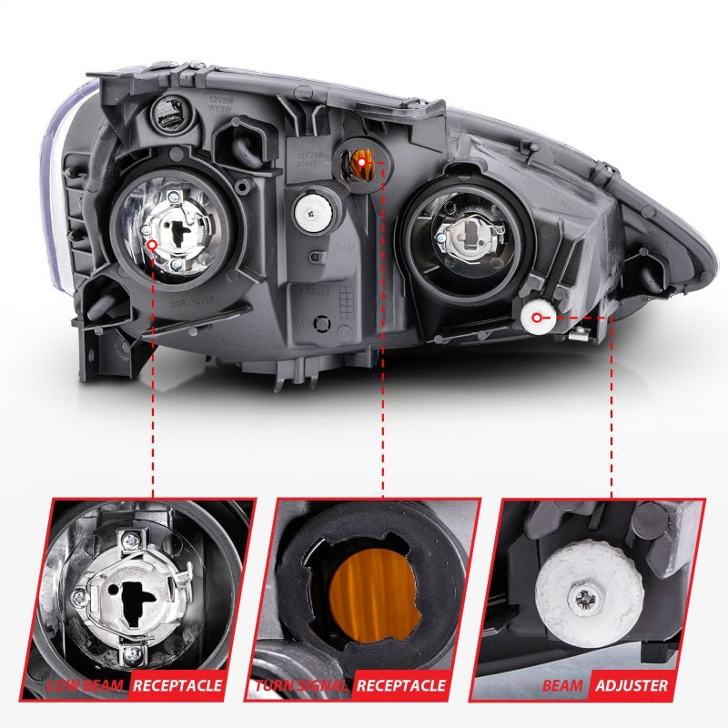 ANZO 2002-2004 Acura Rsx Crystal Headlights Black 121209