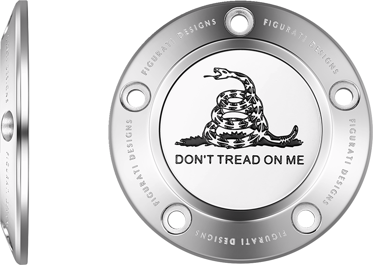 FIGURATI DESIGNS Timing Cover - 5 Hole - Don't Tread on Me - Stainless Steel FD40-TC-5H-SS