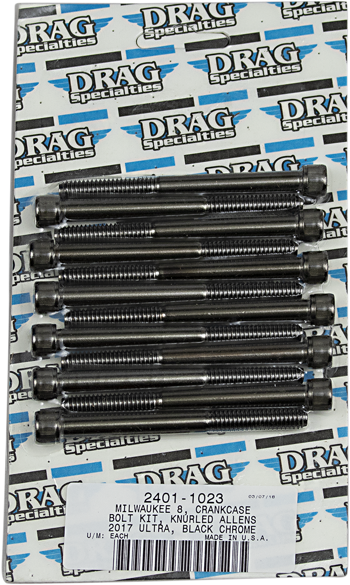 DRAG SPECIALTIES Kit de pernos moleteados del cárter - Negro/Cromo - M8 MK778BK 