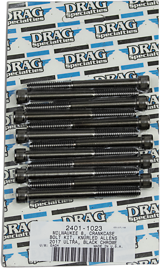 DRAG SPECIALTIES Crankcase Knurled Bolt Kit - Black/Chrome - M8 MK778BK