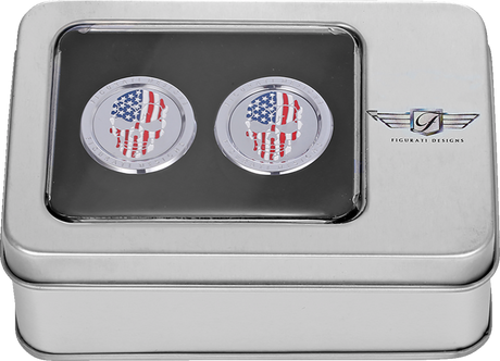 FIGURATI DESIGNS Docking Hardware Covers - Red/White/Blue American Flag Skull - Stainless Steel FD24-DC-2730-SS