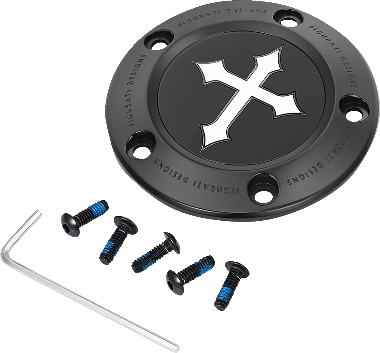 FIGURATI DESIGNS Timing Cover - 5 Hole - Cross - Black FD41-TC-5H-BLK