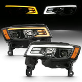 ANZO 2017-2018 Jeep Grand Cherokee Projector Headlights w/ Plank Style Switchback - Black w/ Amber 111418