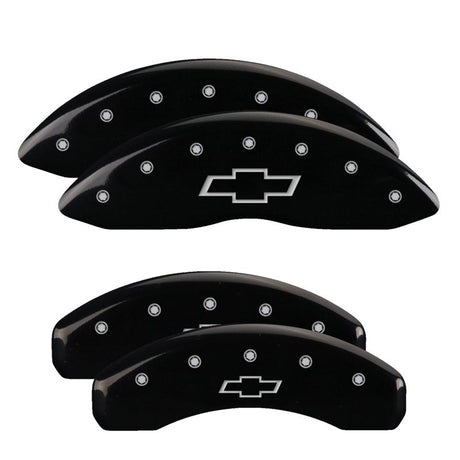 MGP 4 Caliper Covers Engraved Front & Rear Bowtie Black finish silver ch 14004SBOWBK