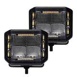 Go Rhino Xplor Blackout Combo Series Cube Sideline LED Flood Lights w/Amber 4x3 - Blk (Pair)