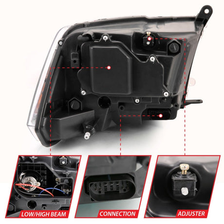 ANZO 2009-2018 Dodge Ram 1500 Projector Plank Style Switchback H.L Halo Black Amber (OE Style) 111439