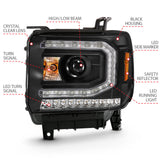ANZO 2016-2019 Gmc Sierra 1500 Projector Headlight Plank Style Black w/ Sequential Amber Signal 111485