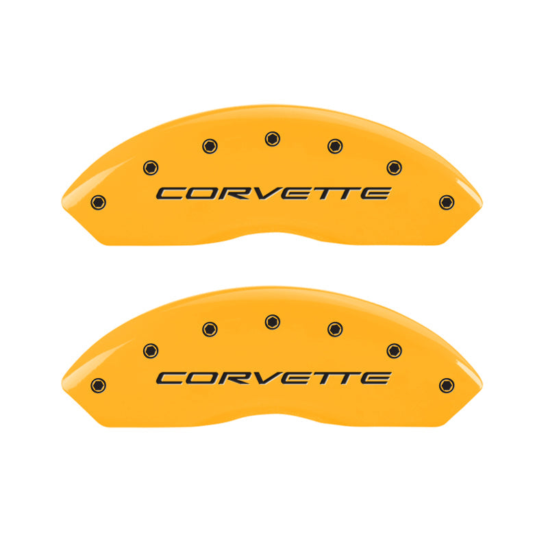 MGP 4 Caliper Covers Engraved Front & Rear C5/Corvette Yellow finish black ch 13007SCV5YL