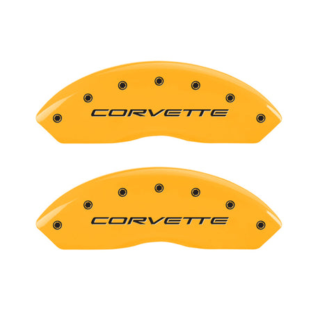 MGP 4 Caliper Covers Engraved Front & Rear C5/Corvette Yellow finish black ch 13007SCV5YL