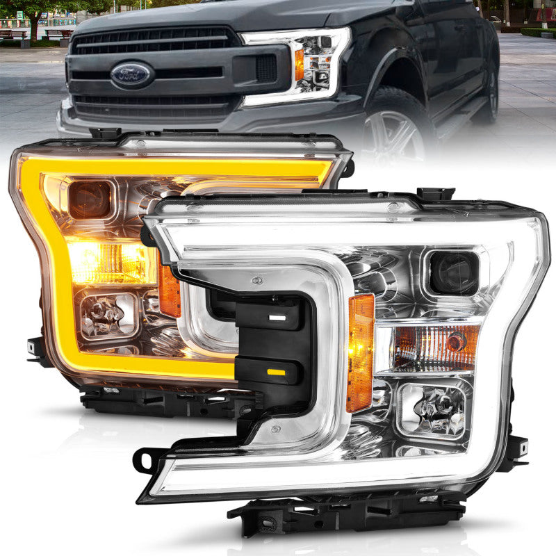 ANZO 2018-2020 Ford F-150 Projector Headlight w/Plank Style Switchback Chrome Housing 111510