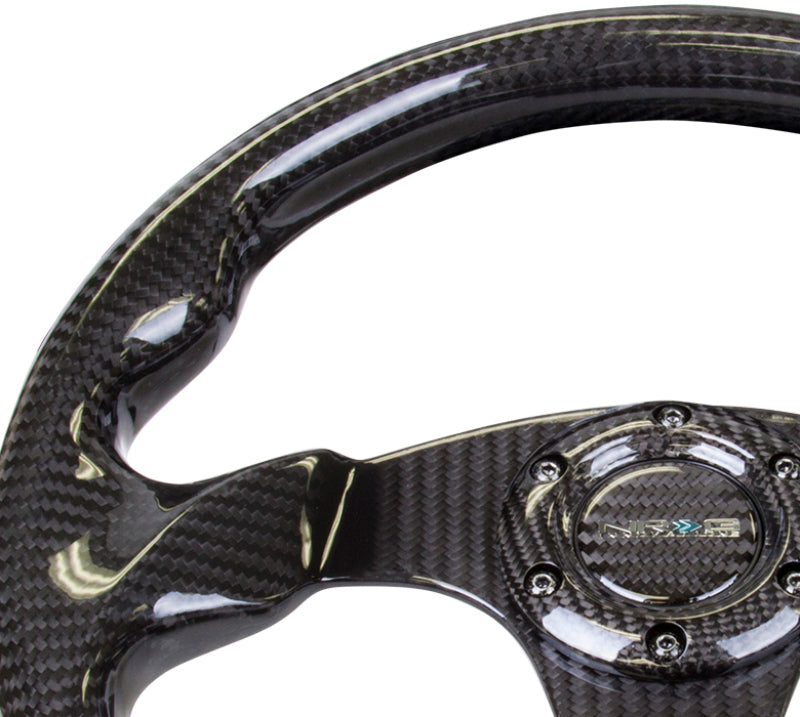 NRG Carbon Fiber Steering Wheel (320mm) Flat Bottom w/Shiny Black Carbon ST-009CF/BK